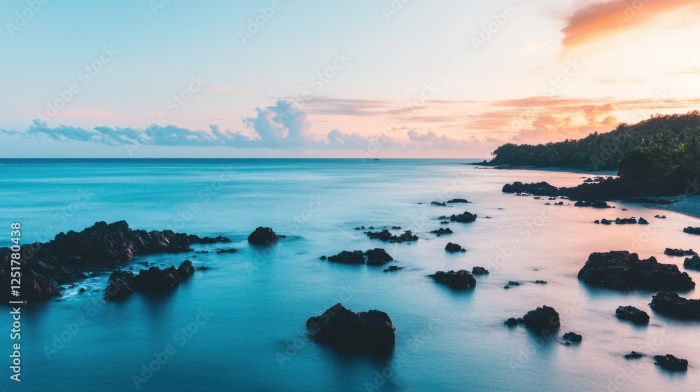 Sunset reflection over calm ocean waves serene beach nature photography tranquil environment wide-angle view peaceful aesthetic Sunset reflection over calm ocean waves serene beach nature photography tranquil environment wide-angle view peaceful aesthetic