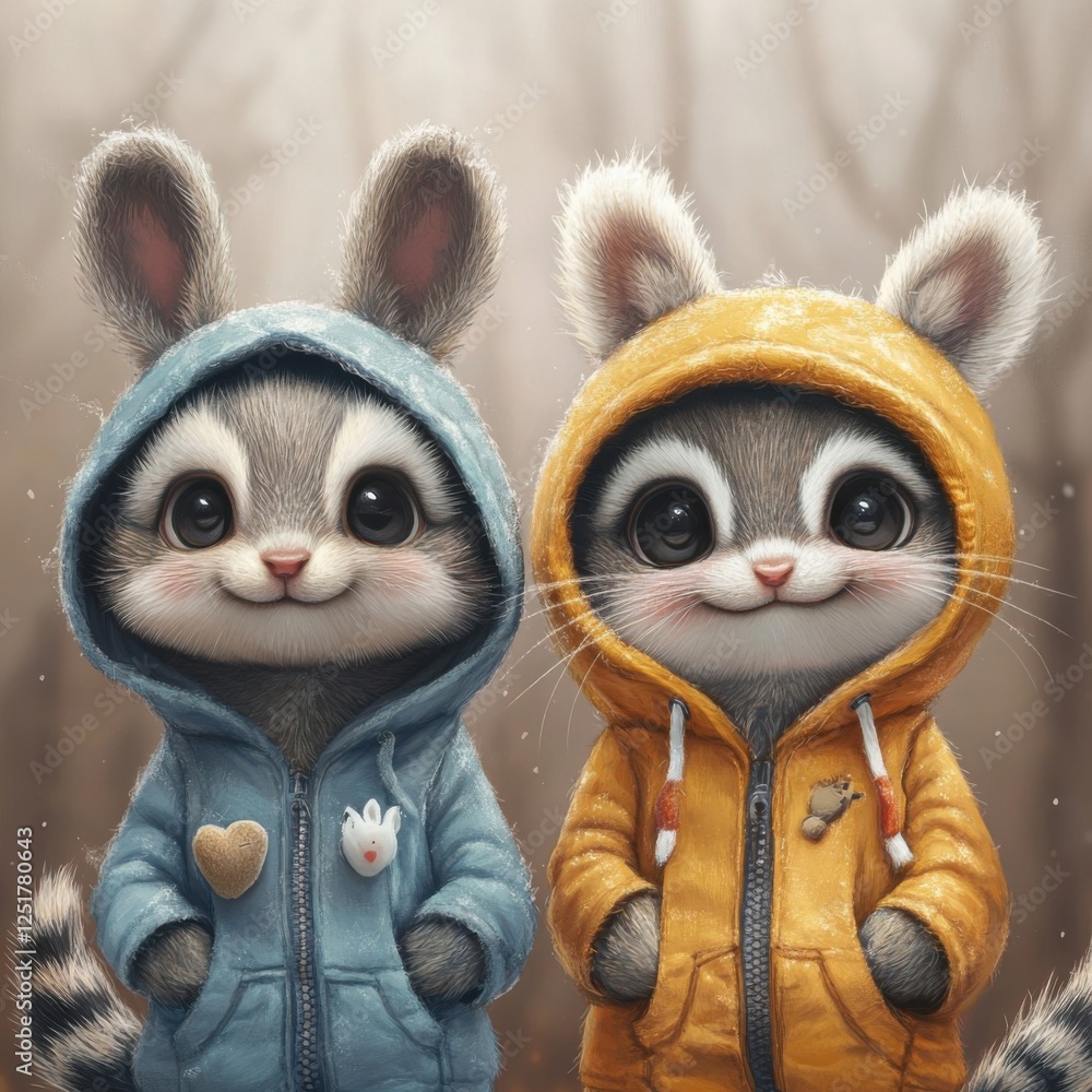 Fototapeta premium Cute Animal Characters in Colorful Hoodies with Charming Expressions
