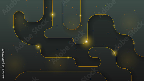 Abstract Dark Black Gold Material Modern Background With Golden Lines Stripes Shadows Backdrop Wallpaper Decoration Vector Design Style