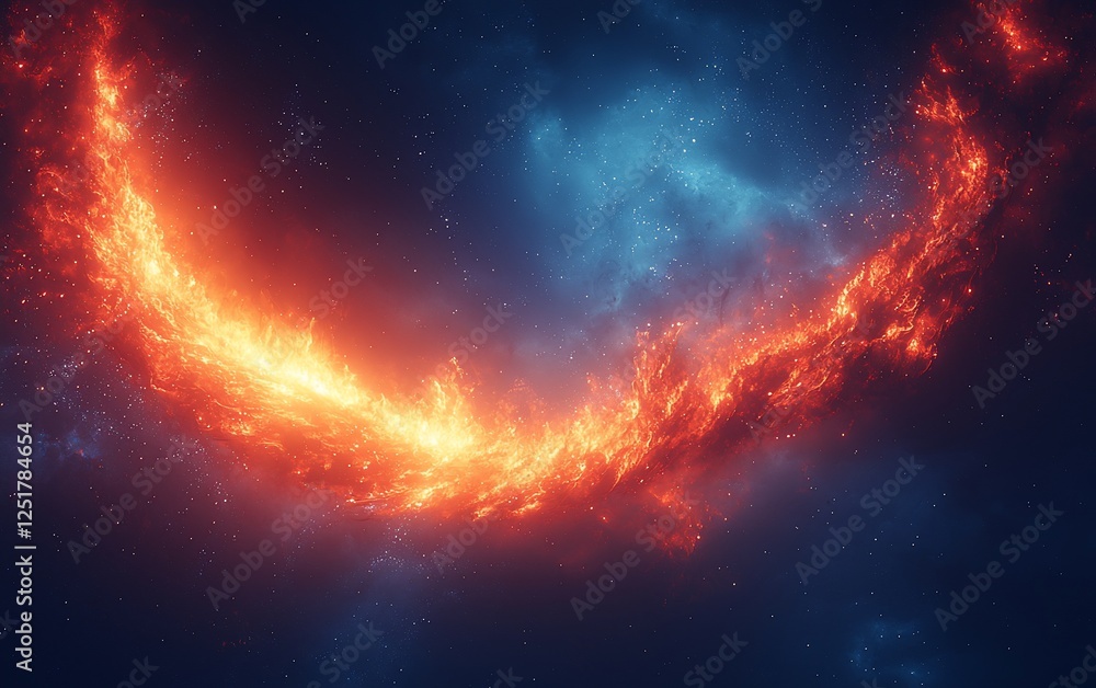 Fototapeta premium Fiery cosmic nebula swirls, space background, energy, cosmic art