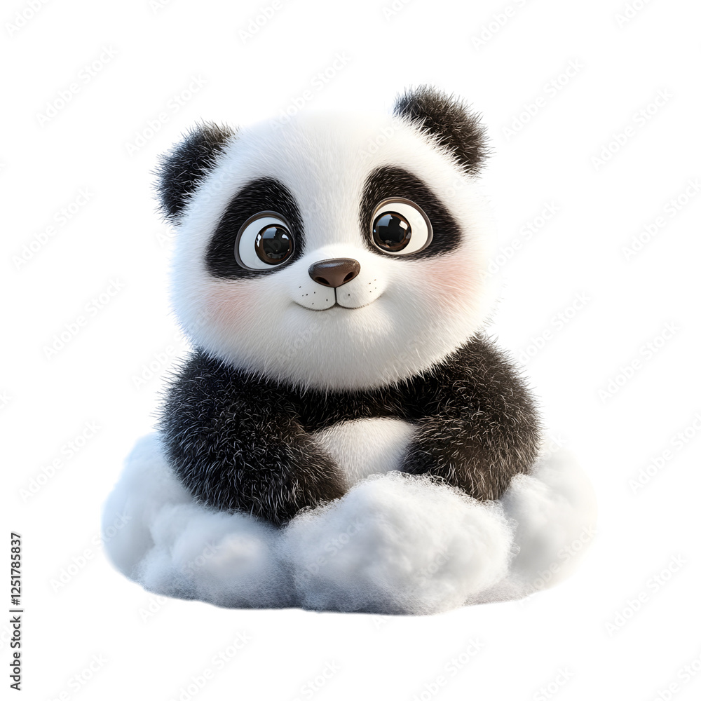 Fluffy 3D Baby Panda Sitting on a Cloud Isolated on Transparent Background Fluffy 3D Baby Panda Sitting on a Cloud Isolated on Transparent Background