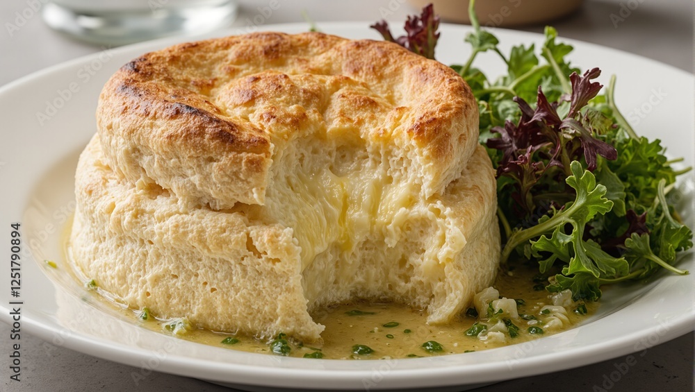 Delicious cheese souffl with golden crust mixed greens and vinaigrette Perfect for food enthusiasts and culinary concepts Delicious cheese souffl with golden crust mixed greens and vinaigrette Perfect for food enthusiasts and culinary concepts