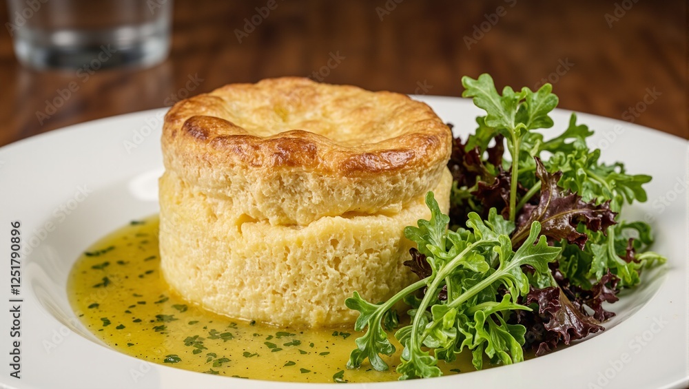 Delicious cheese souffl with golden crust mixed greens and vinaigrette Perfect for food enthusiasts and culinary concepts Delicious cheese souffl with golden crust mixed greens and vinaigrette Perfect for food enthusiasts and culinary concepts