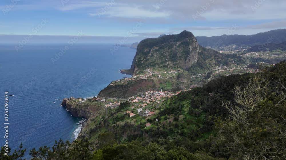 Scenic panoramic view from Miradouro do Curtado on a summer morning, Faial, Madeira island, Portugal. Scenic panoramic view from Miradouro do Curtado on a summer morning, Faial, Madeira island, Portugal.