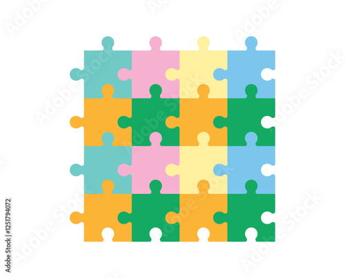 Several puzzle elements connected to each other. Vector