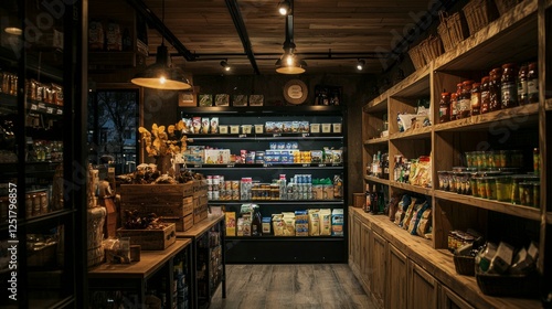 Wallpaper Mural Cozy Rustic Grocery Store Interior with Shelves and Warm Lighting Torontodigital.ca