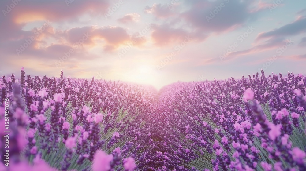 Obraz premium Serenity in Bloom: Lavender Fields Under Soft Sunrise Sky
