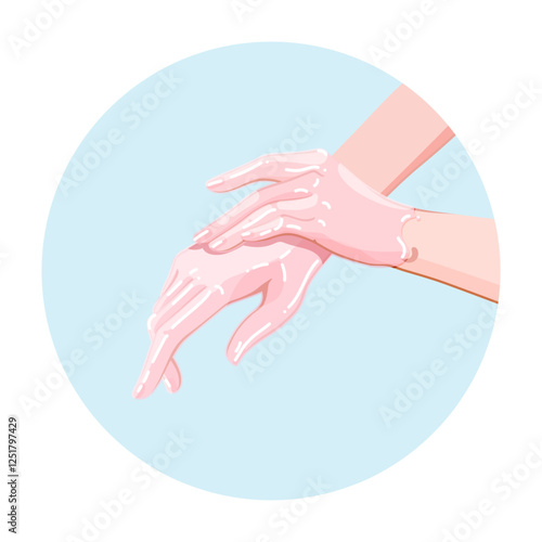 Application of a paraffin mask on female hands. Spa skincare wellness routine icon for infographics, presentations, web design, poster, banner. Modern flat style. Vector colorful illustration.