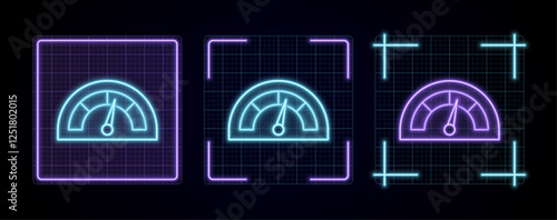 Velocimeter icon vector, cyber neon visual, glowing border grid vector.	