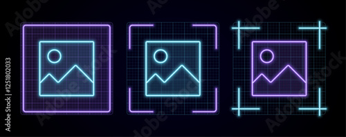 Image file icon vector, cyber neon visual, glowing border grid vector.	