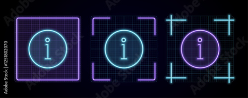 Info faq icon vector, cyber neon visual, glowing border grid vector.	