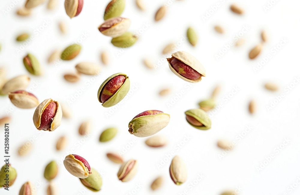 Pistachios illustration on transparent background. Shelled pistachios with green shell, brown kernel float in air. Healthy snack rich in nutrients, vitamins, antioxidants. Great source of energy. Pistachios illustration on transparent background. Shelled pistachios with green shell, brown kernel float in air. Healthy snack rich in nutrients, vitamins, antioxidants. Great source of energy.