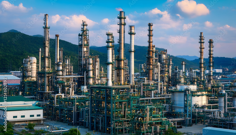 Obraz premium Industrial Oil Refinery Pipes: A Close-Up View of Energy Manufacturing AI Generated