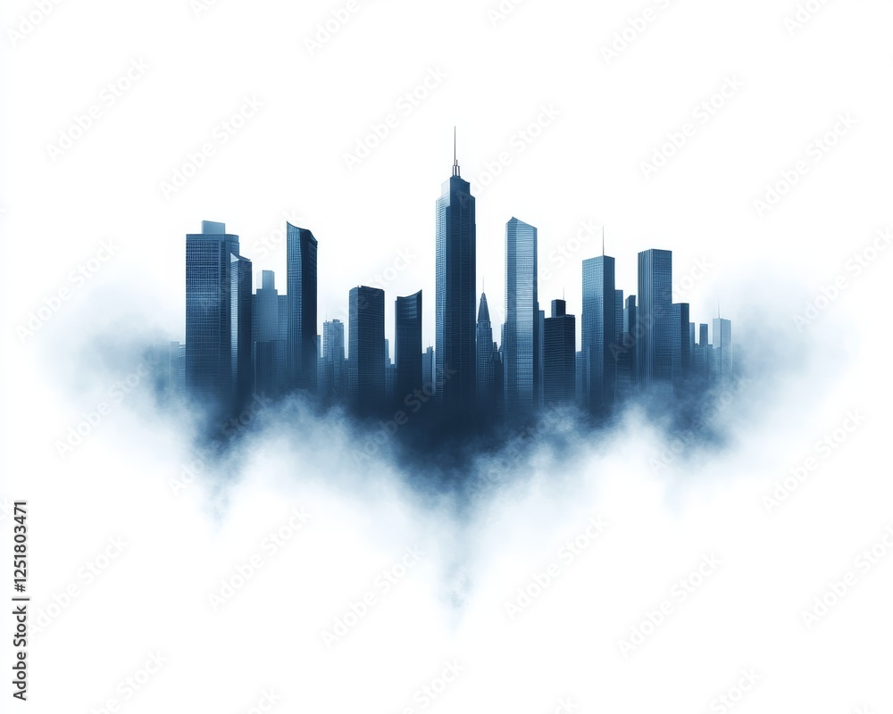 Fototapeta premium modern cityscape emerges from mist, showcasing sleek skyscrapers and clean lines