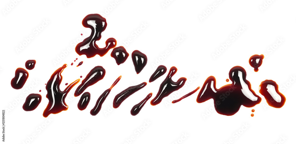 Spilled soy sauce, set drops, isolated on white, clipping Spilled soy sauce, set drops, isolated on white, clipping