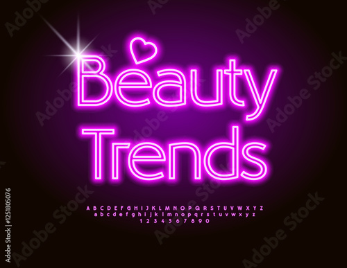 Vector Neon Advertisement Beauty Trends. Elegant Glowing Font. Electric Pink Alphabet Letters and Numbers set