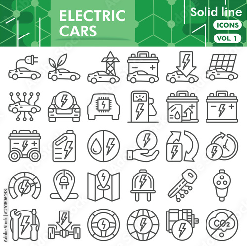 Electric car symbols collection or sketches. EV energy bar theme icons in linear style signs for web and app. Vector graphics isolated on white background. photo