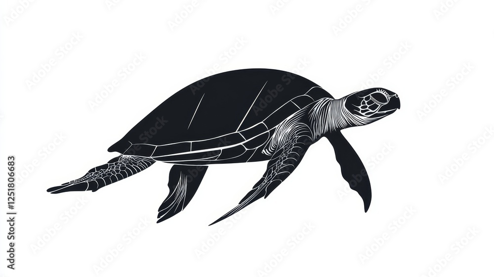 Obraz premium Elegant turtle silhouette on minimalist white background highlighting delicate features and shape