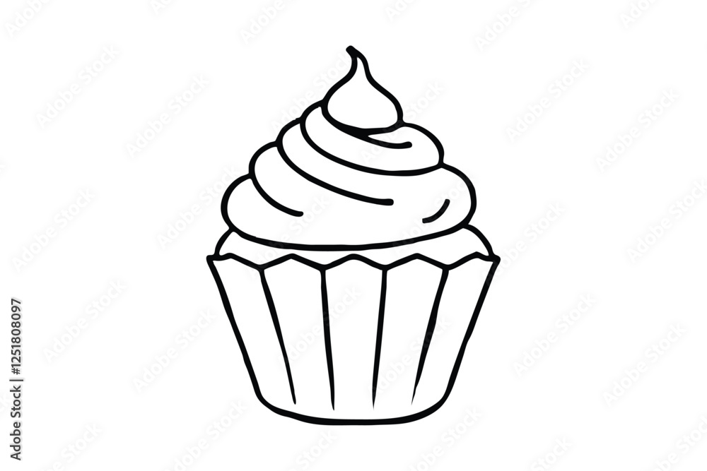 Line art drawing of a cupcake with frosting on top vector illustration.eps Line art drawing of a cupcake with frosting on top vector illustration.eps