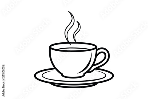 Line art drawing of a cup of coffee on a saucer vector illustration4.eps