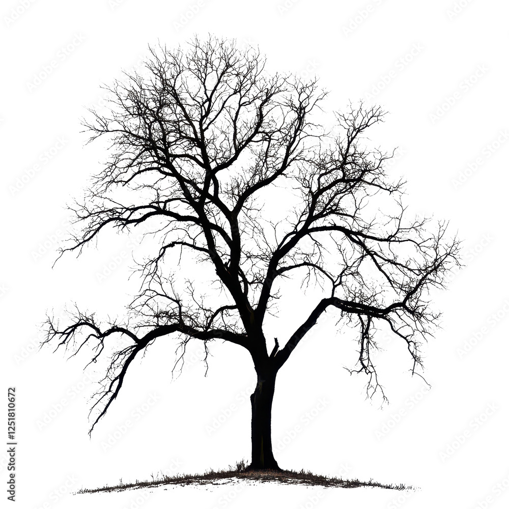 Silhouette of a large leafless tree against a bright Transparent background during a cloudy afternoon, Silhouette a large leafless tree, isolated on a PNG background Silhouette of a large leafless tree against a bright Transparent background during a cloudy afternoon, Silhouette a large leafless tree, isolated on a PNG background