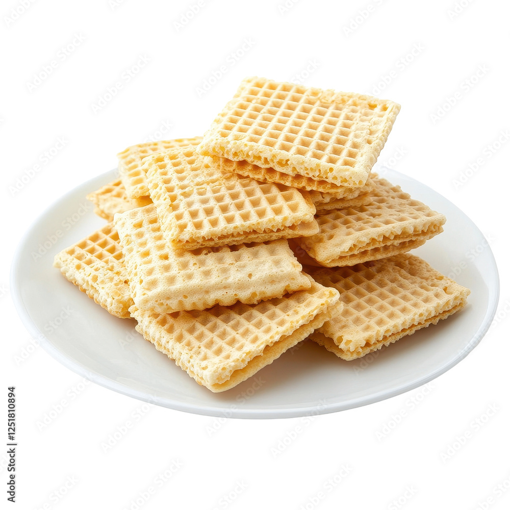 Crispy wafers piled neatly on a plate against a Transparent background for an appealing treat display, Wafers in a plateisolated on PNG background Crispy wafers piled neatly on a plate against a Transparent background for an appealing treat display, Wafers in a plateisolated on PNG background