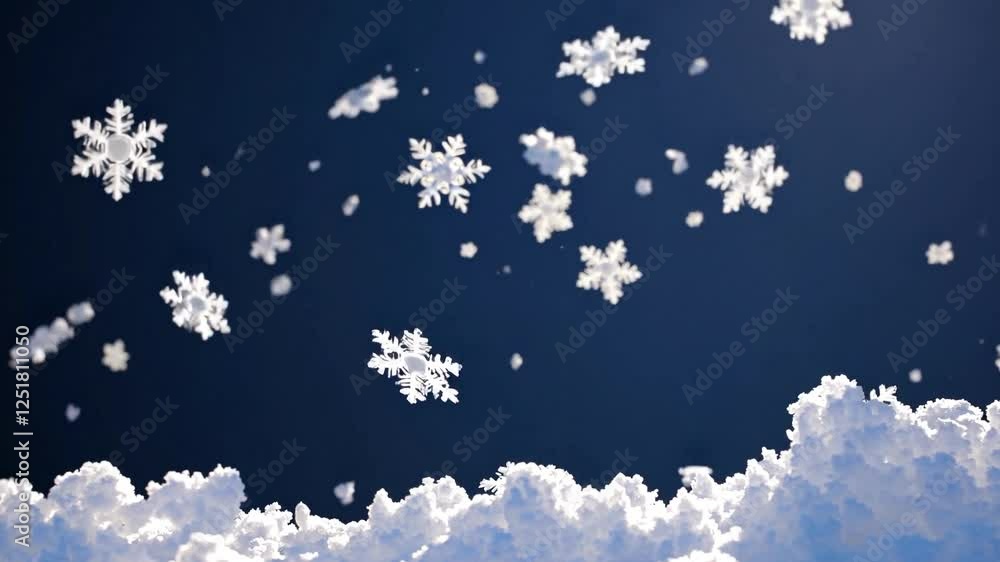 Delicate Snowflakes Gently Falling on Soft Snowy Winter Landscape Delicate Snowflakes Gently Falling on Soft Snowy Winter Landscape