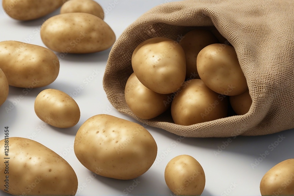 Detailed Illustration of a Sack Filled with Fresh Potatoes on a Clean White Background | Generative AI Detailed Illustration of a Sack Filled with Fresh Potatoes on a Clean White Background | Generative AI