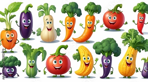 A cartoon strip of vegetables with a smiling face