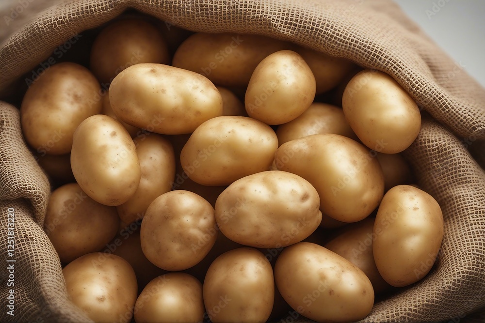 Detailed Illustration of a Sack Filled with Fresh Potatoes on a Clean White Background | Generative AI Detailed Illustration of a Sack Filled with Fresh Potatoes on a Clean White Background | Generative AI