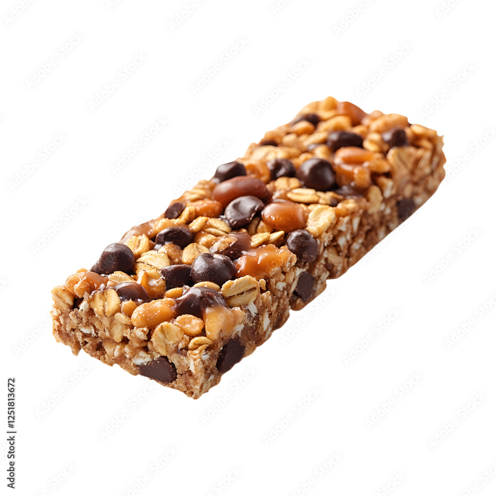 Caramel Granola Bar with Chocolate and Nuts Isolated on Transparent Background Caramel Granola Bar with Chocolate and Nuts Isolated on Transparent Background