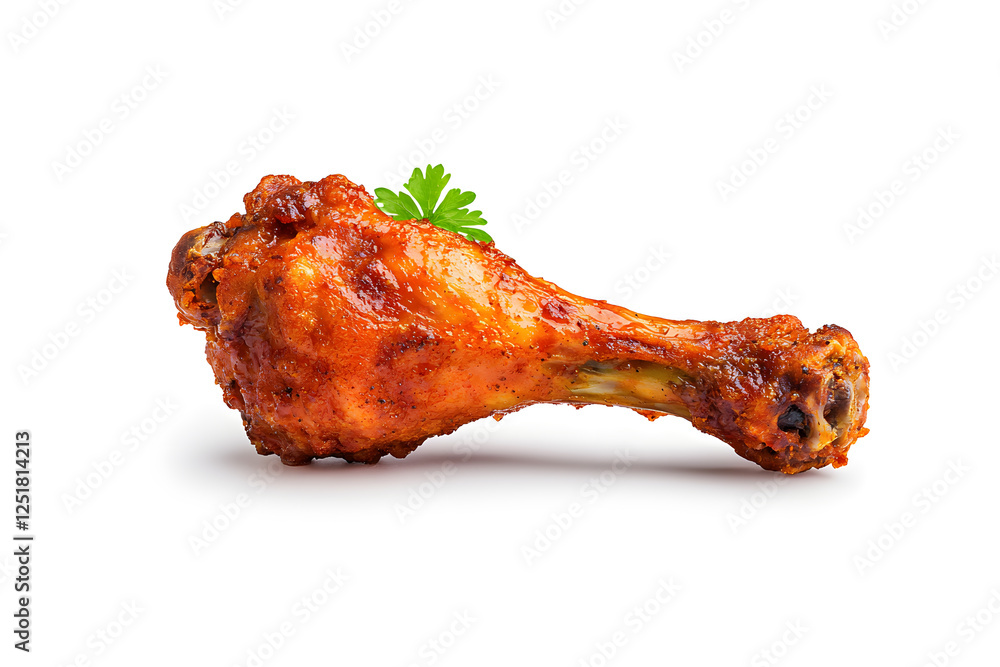 Fried chicken leg with a crispy coating isolated on white background Fried chicken leg with a crispy coating isolated on white background