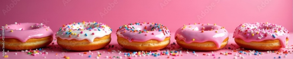 Glazed donuts cascade, sprinkles burst, dark pink backdrop, colorful, pastry Glazed donuts cascade, sprinkles burst, dark pink backdrop, colorful, pastry