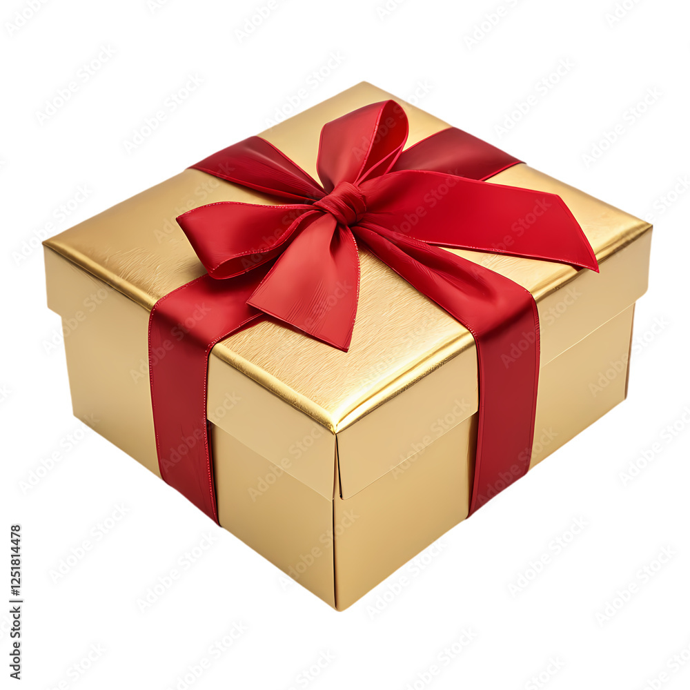 Obraz premium Gold Gift Box with Red Ribbon: Perfect for Any Occasion