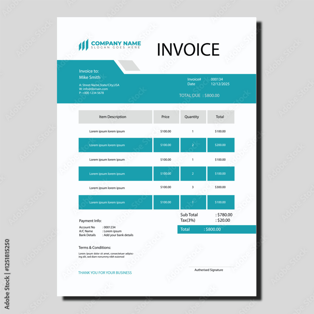 Corporate Invoice Design with Payment Details Corporate Invoice Design with Payment Details