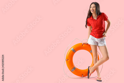 Female beach rescuer with l...