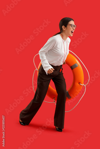 Running businesswoman with ...