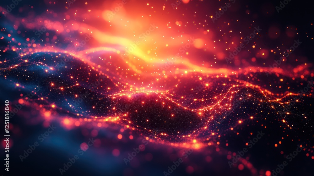 Abstract fiery particle wave, digital art, cosmic background, design element Abstract fiery particle wave, digital art, cosmic background, design element