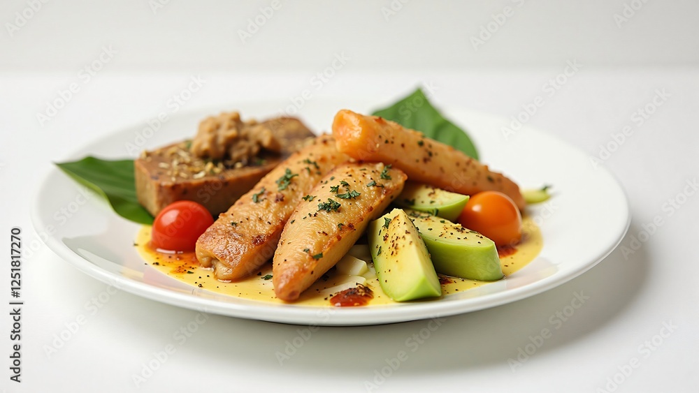Gourmet Pan-Seared Fish with Avocado, Tomatoes, and Toasted Sesame Seeds Gourmet Pan-Seared Fish with Avocado, Tomatoes, and Toasted Sesame Seeds