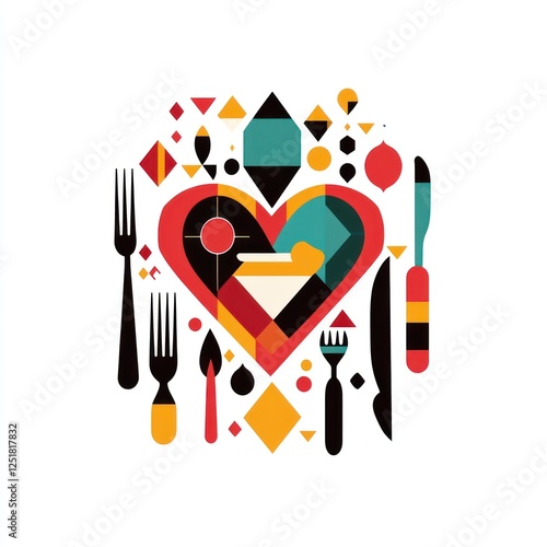 Abstract heart-shaped meal illustration, colorful design photo