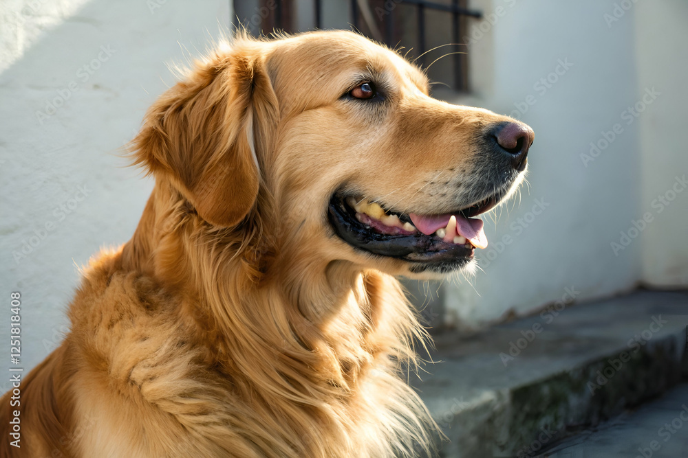 Golden Retriever Portrait Outdoors with Natural Light and Shadowing Effects for Golden Retriever Portrait Outdoors with Natural Light and Shadowing Effects for