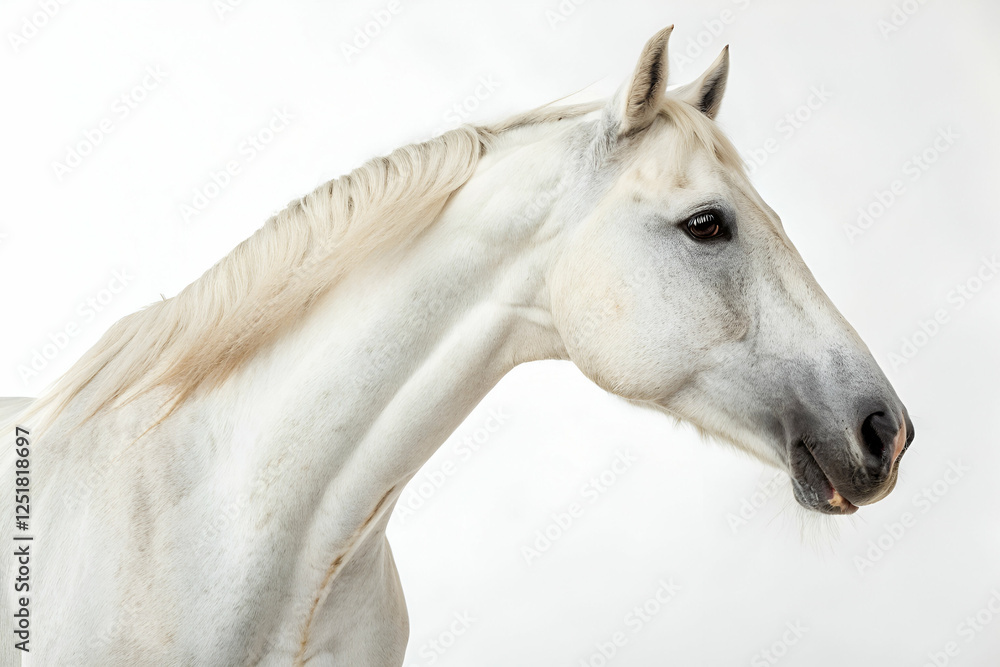 Obraz premium Profile Of A Light Grey Horse Against A White Background Keywords