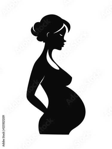 Pregnant women vector silhouette, white background