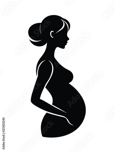 Pregnant women vector silhouette, white background