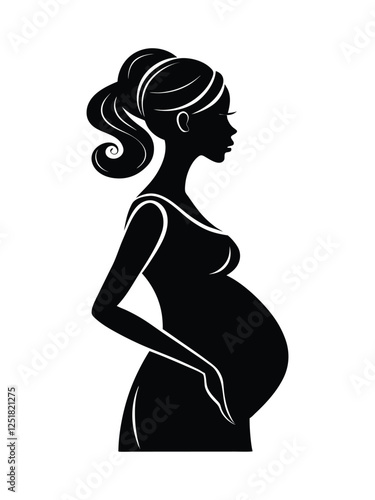 Pregnant women vector silhouette, white background