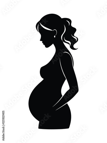 Pregnant women vector silhouette, white background