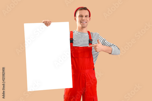 Sailor with blank poster on...
