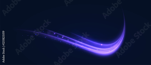 Shiny bright purple glowing curved line with magical light effect. Glow effect for game interface design on black background.