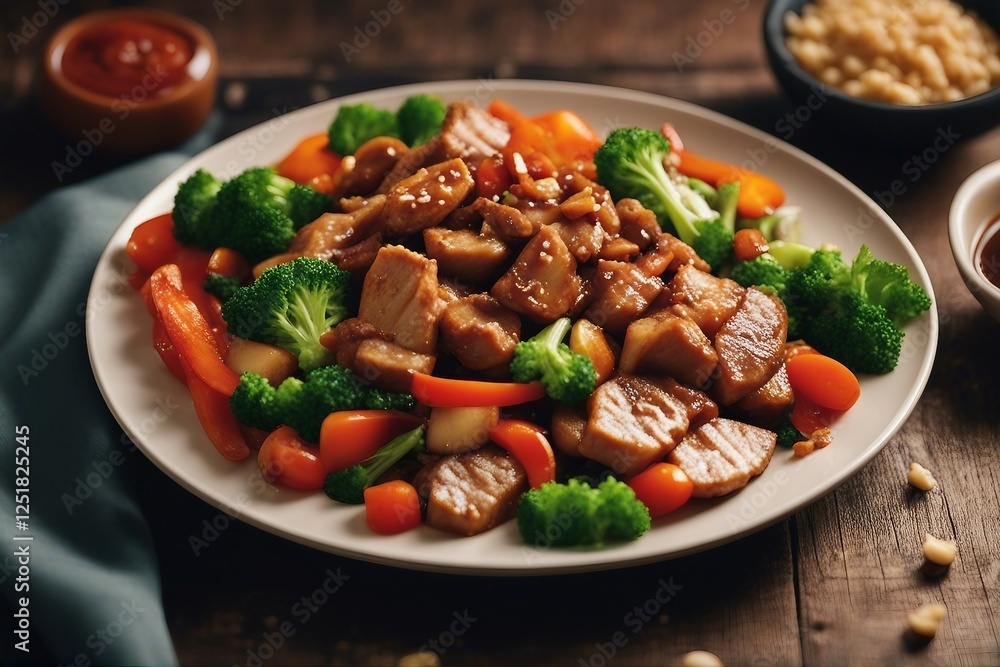 Delicious Stir-Fried Pork and Vegetables Plated for a Perfect Meal | Generative AI Delicious Stir-Fried Pork and Vegetables Plated for a Perfect Meal | Generative AI