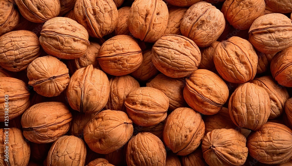 Variety of walnuts arranged closely in a warm, natural setting showcasing their rustic texture Variety of walnuts arranged closely in a warm, natural setting showcasing their rustic texture